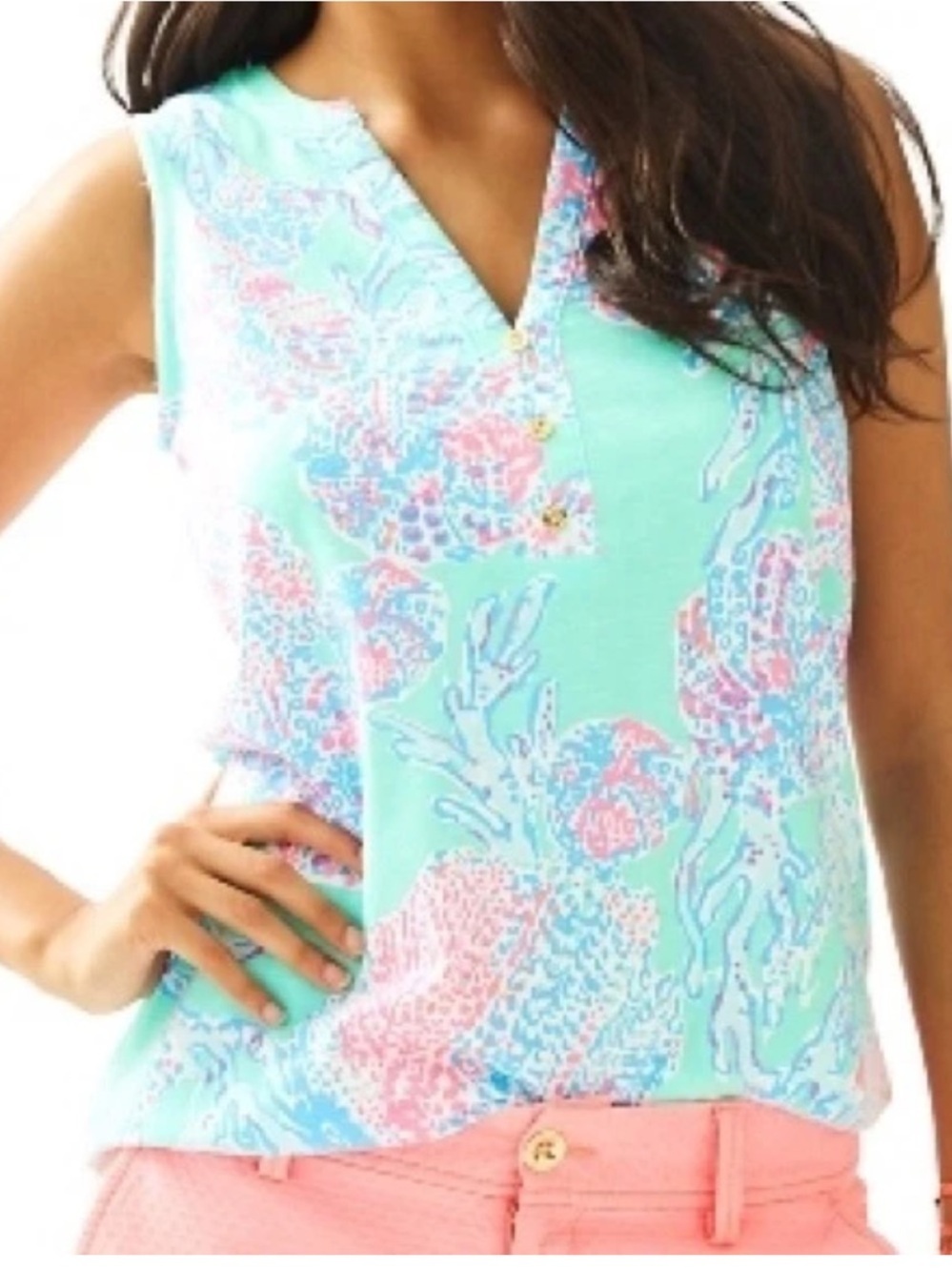 Lilly Pulitzer Mint fresh fansea Essie top, sz XS